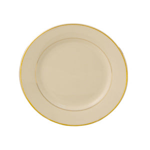 Progressive Pro. 6 1/2 Wide Rim, Ivory w/Gold Band Dinner Plate